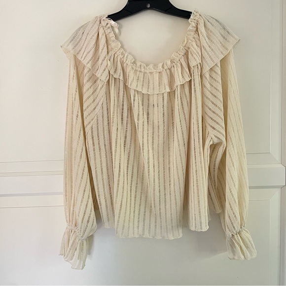 New! By Anthropologie Long-Sleeve Sheer Striped Crop Blouse 26578 - Picture 6 of 11